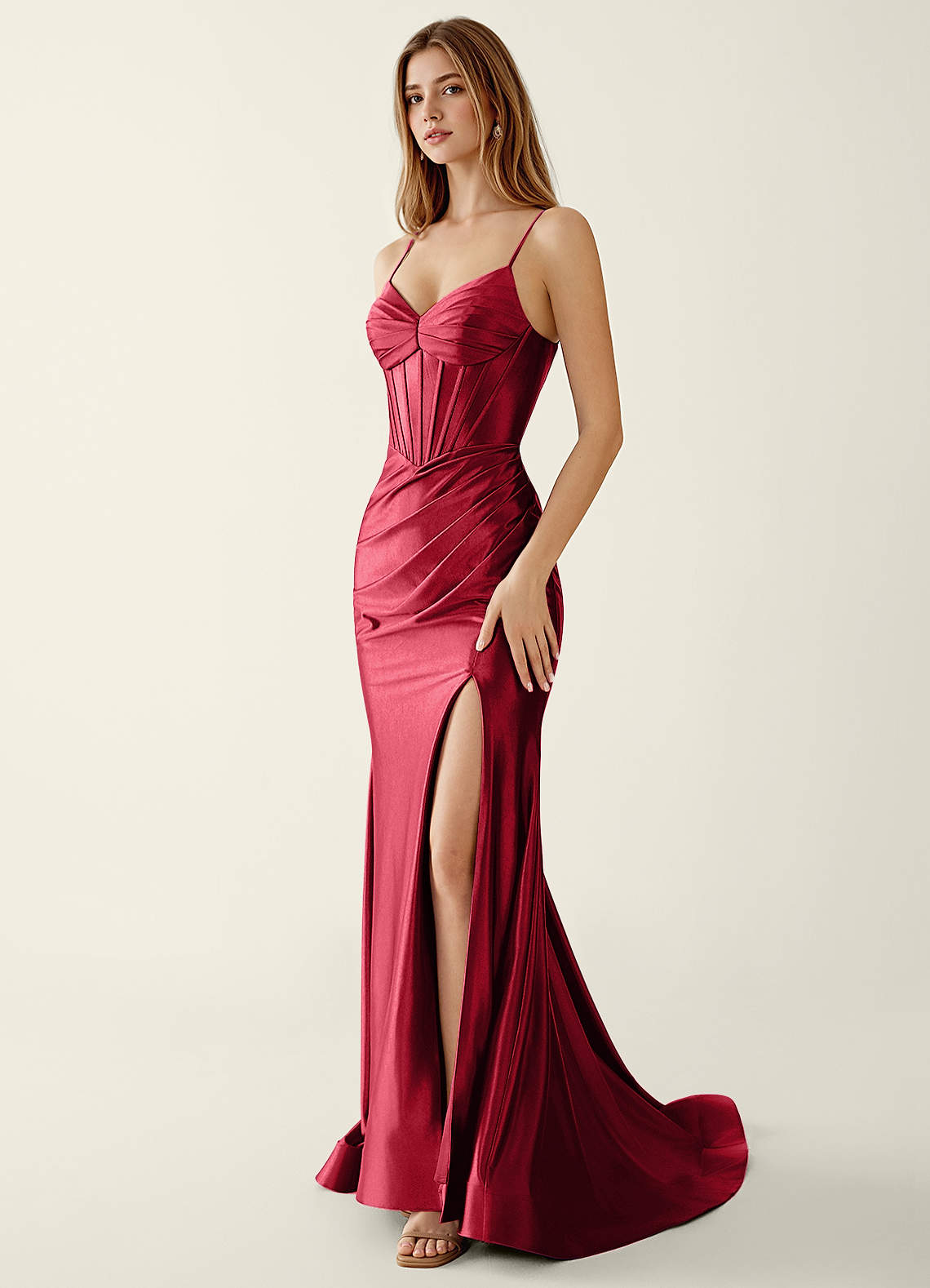 classic long sleeve evening dresses Elegant Overskirt Dress with Long Sleeves Blush / 4