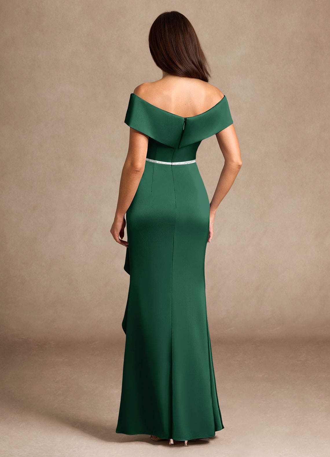 Azazie Dareia vestidos de madre de la novia Vestido de Verde Oscuro de Satén Elástico de Sirena con Vestidos sin tirantes image4