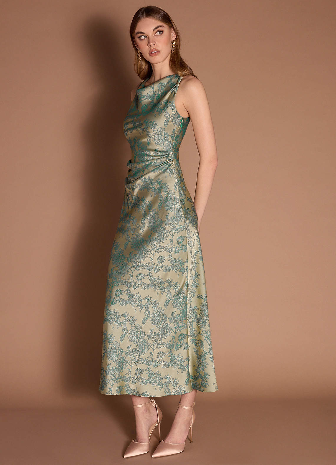 teal green silk dress BELINDA Satin Maxi Dress main image 1