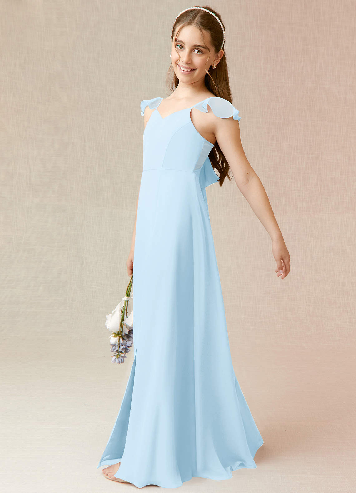 Azazie Everett Junior Sky Blue A-Line Chiffon Dress image2