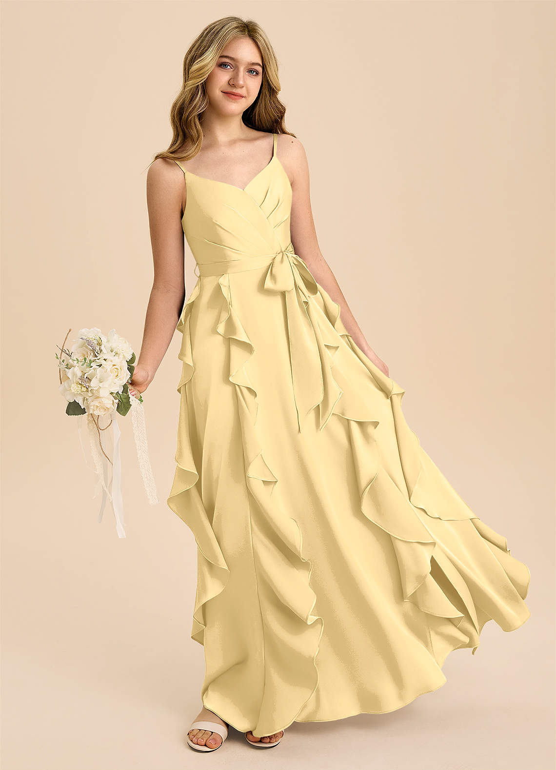 yellow junior bridesmaid dresses WEDTREND Women Sunshine Daffodil Yellow Junior Bridesmaid Dress A-Line Spaghetti Straps Ruched Satin Wedding Guest Dress, Daffodil / J8