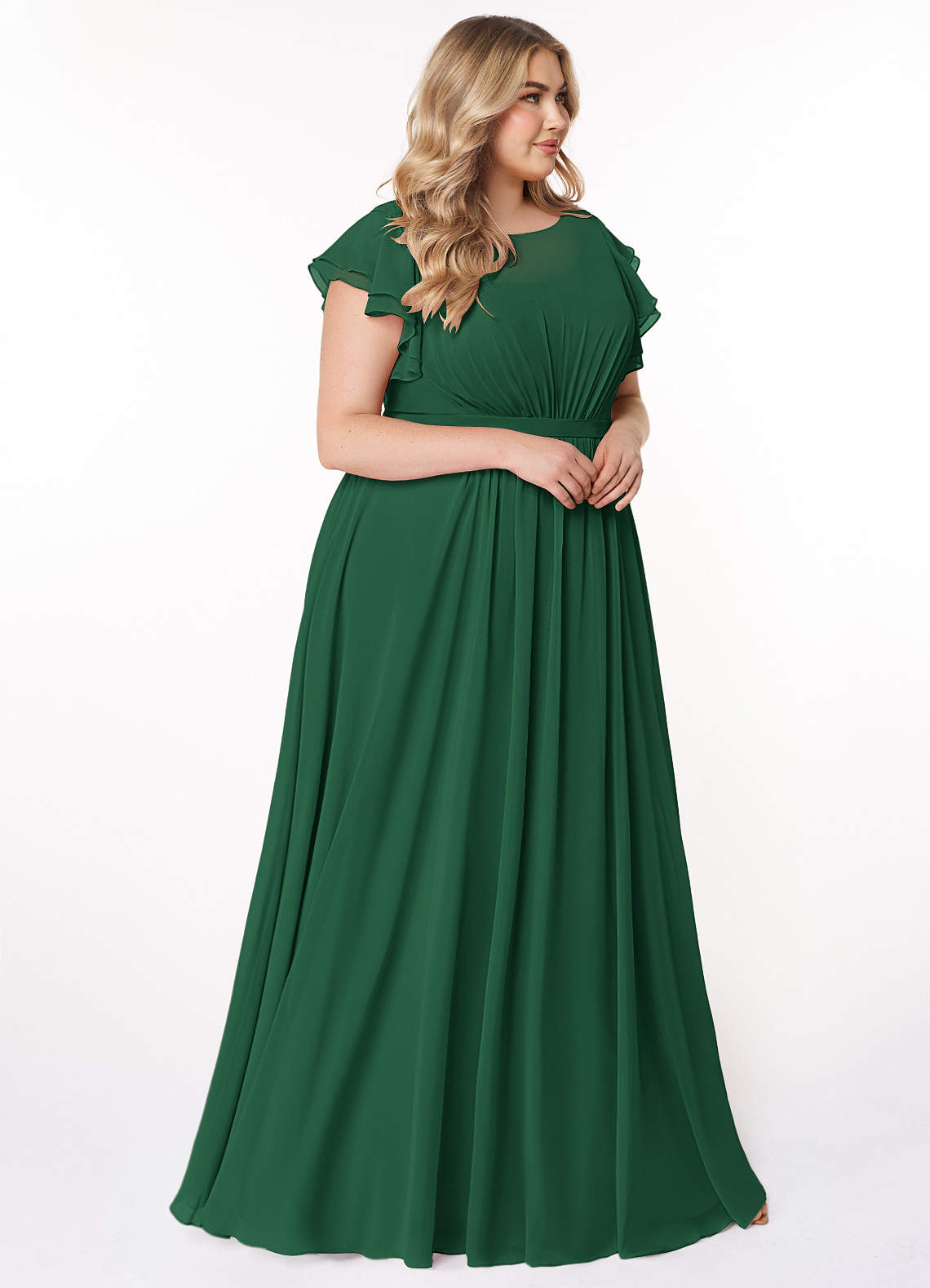 Azazie Daphne Bescheidene Brautjungfernkleider A-Linie Gekräuselt Chiffon Bodenlänge Kleid image8
