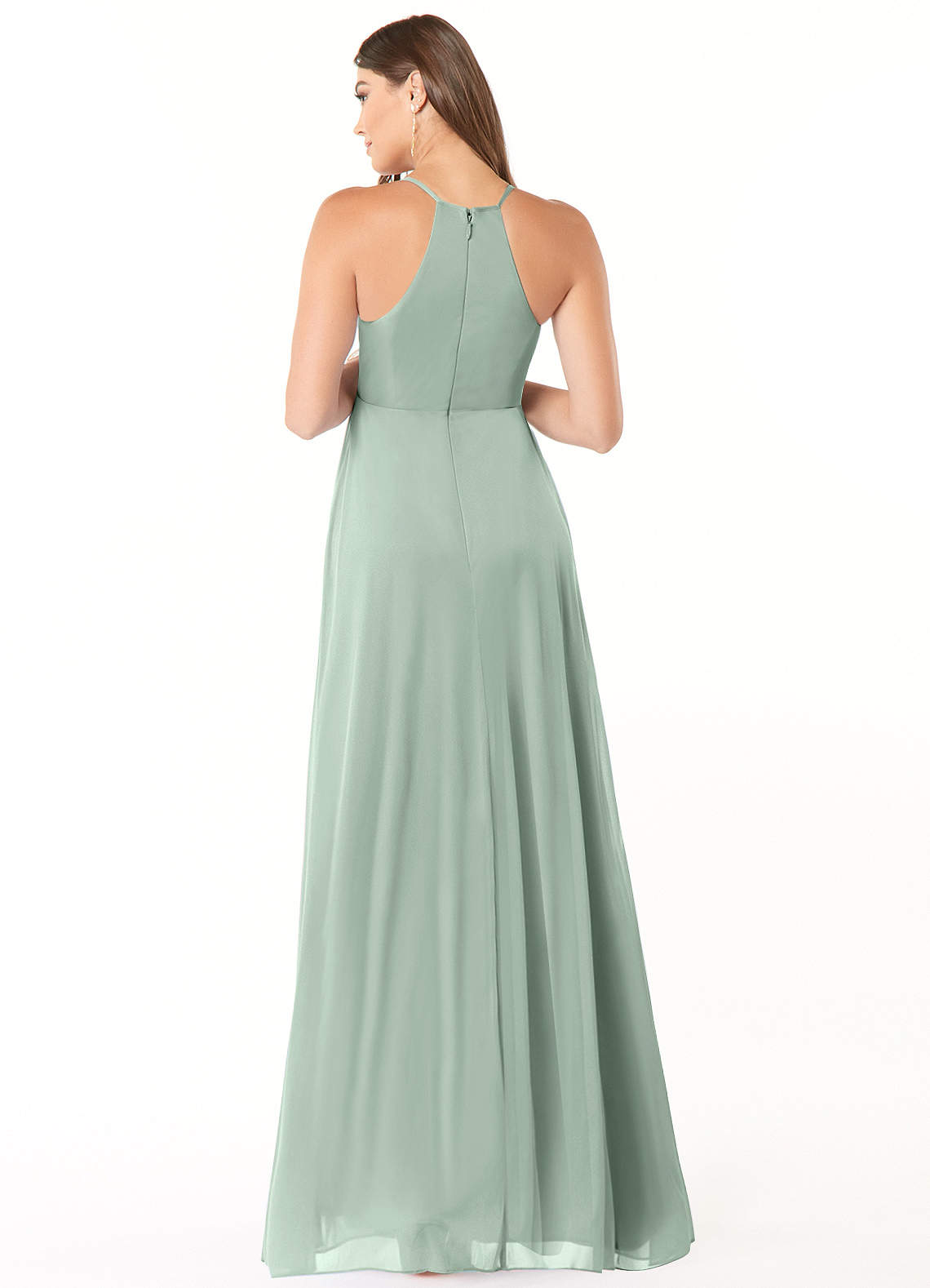 Azazie Annabelle At-home Try On Dresses A-Line V-Neck Pleated Mesh Floor-Length Dress image1