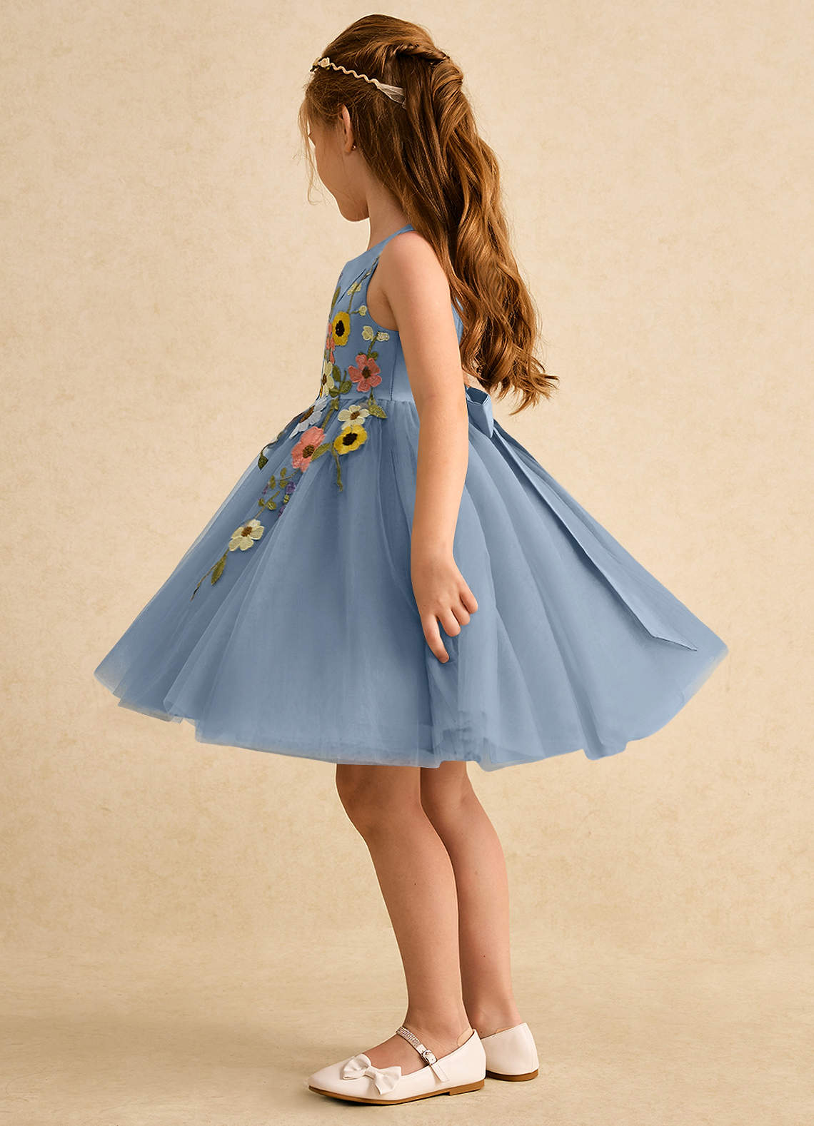 Azazie Prima Flower Girl Klänningar Klänning A-Line i Tyll Rosett image3