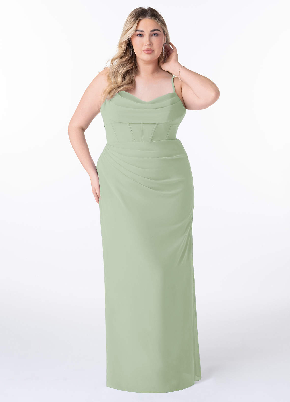 Azazie Mai Bridesmaid Dresses Dusty Sage Sheath Pleated Chiffon Dress image6