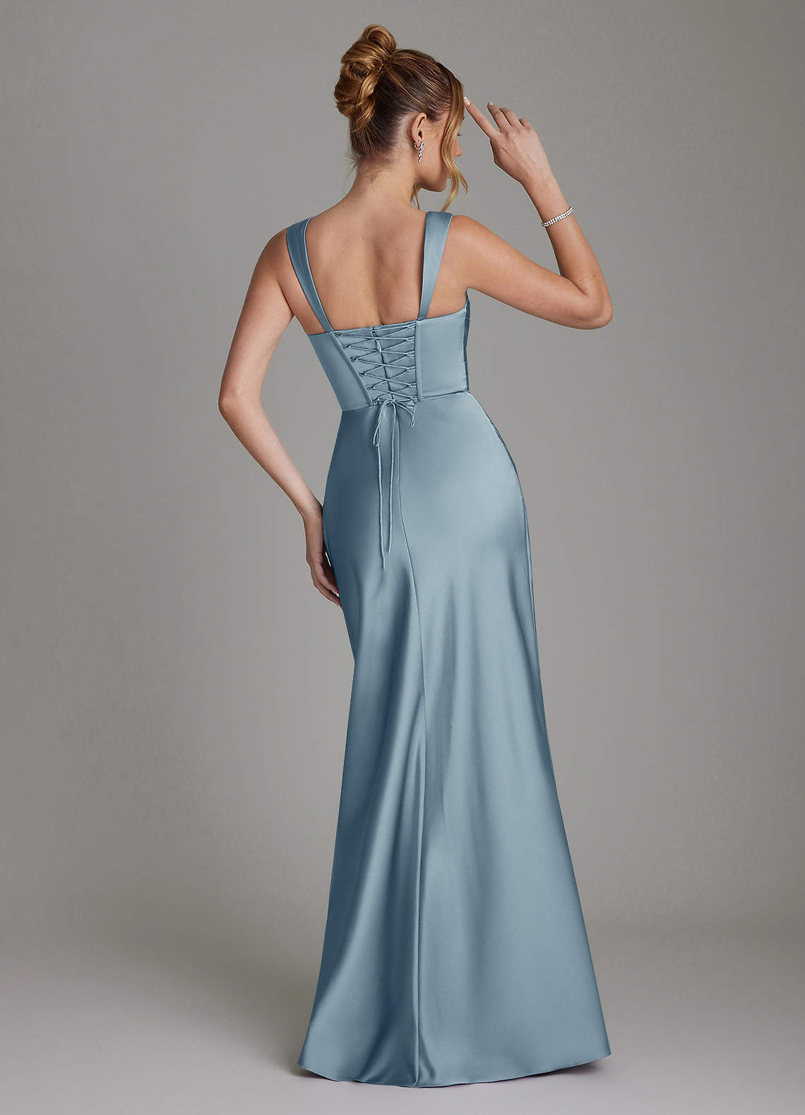 Azazie Agustina Bridesmaid Dresses Dusty Blue Mermaid Corset Stretch Satin Dress image1