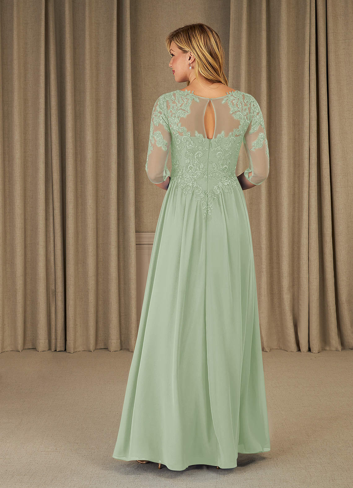 Azazie Mirielle vestidos de madre de la novia Vestido de Salvia Polvorienta de Gasa de Corte En A con Encaje Scoop image1