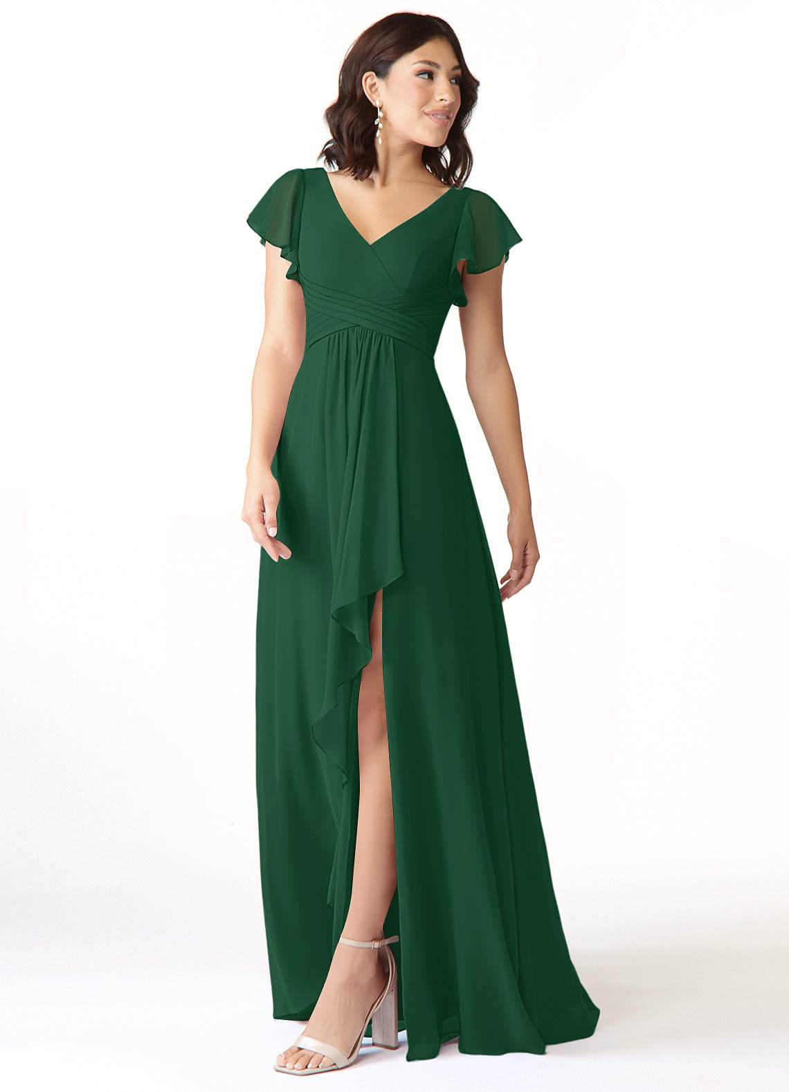 Azazie Omari Vestidos de damas de honor Vestido de Verde Oscuro de Gasa de Corte en A image3
