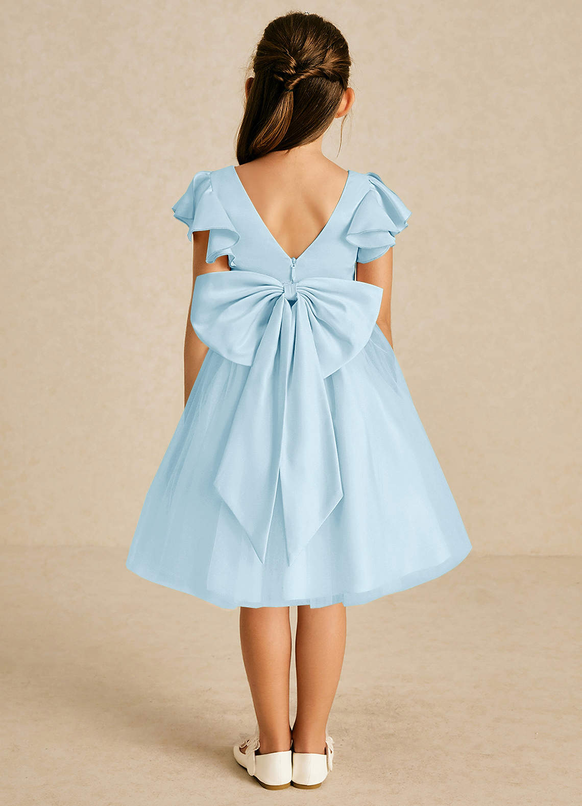 Azazie Kaeya Flower Girl Dresses Sky Blue A-Line Bow Tulle Dress image1