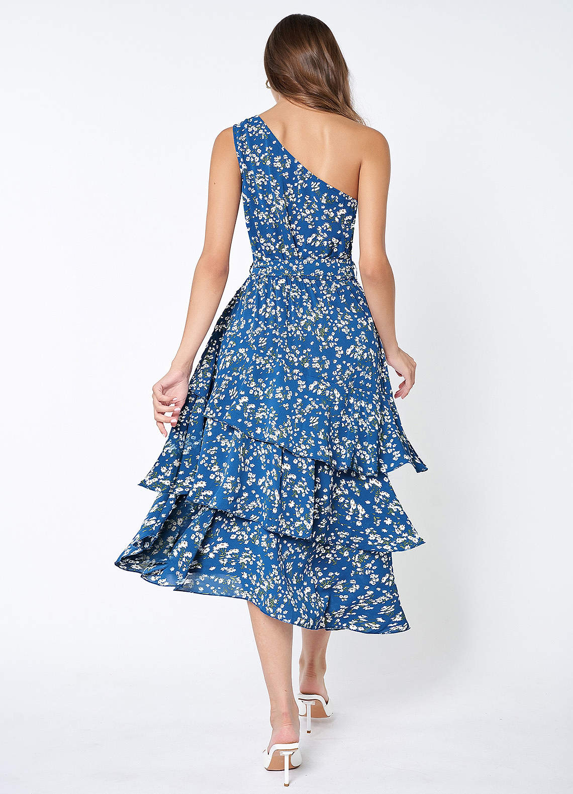 Maynard Blue Floral Print Tiered Midi Dress image1