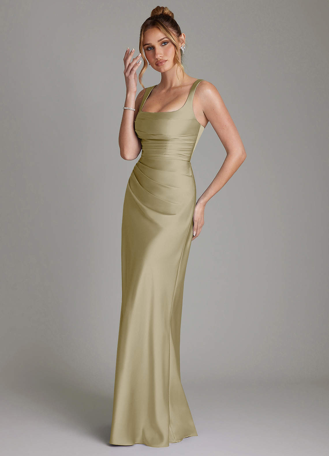 Azazie Agustina Kjoler til hjemmeprøvning Havfrue Korset Stræk satin Gulv-længde Kjole image4