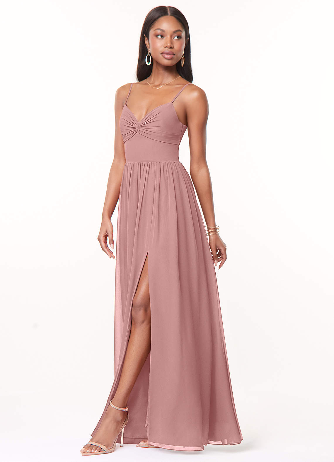 Azazie Zeya Bridesmaid Dresses Dusty Rose A-Line V-Neck Pleated Chiffon Dress image3