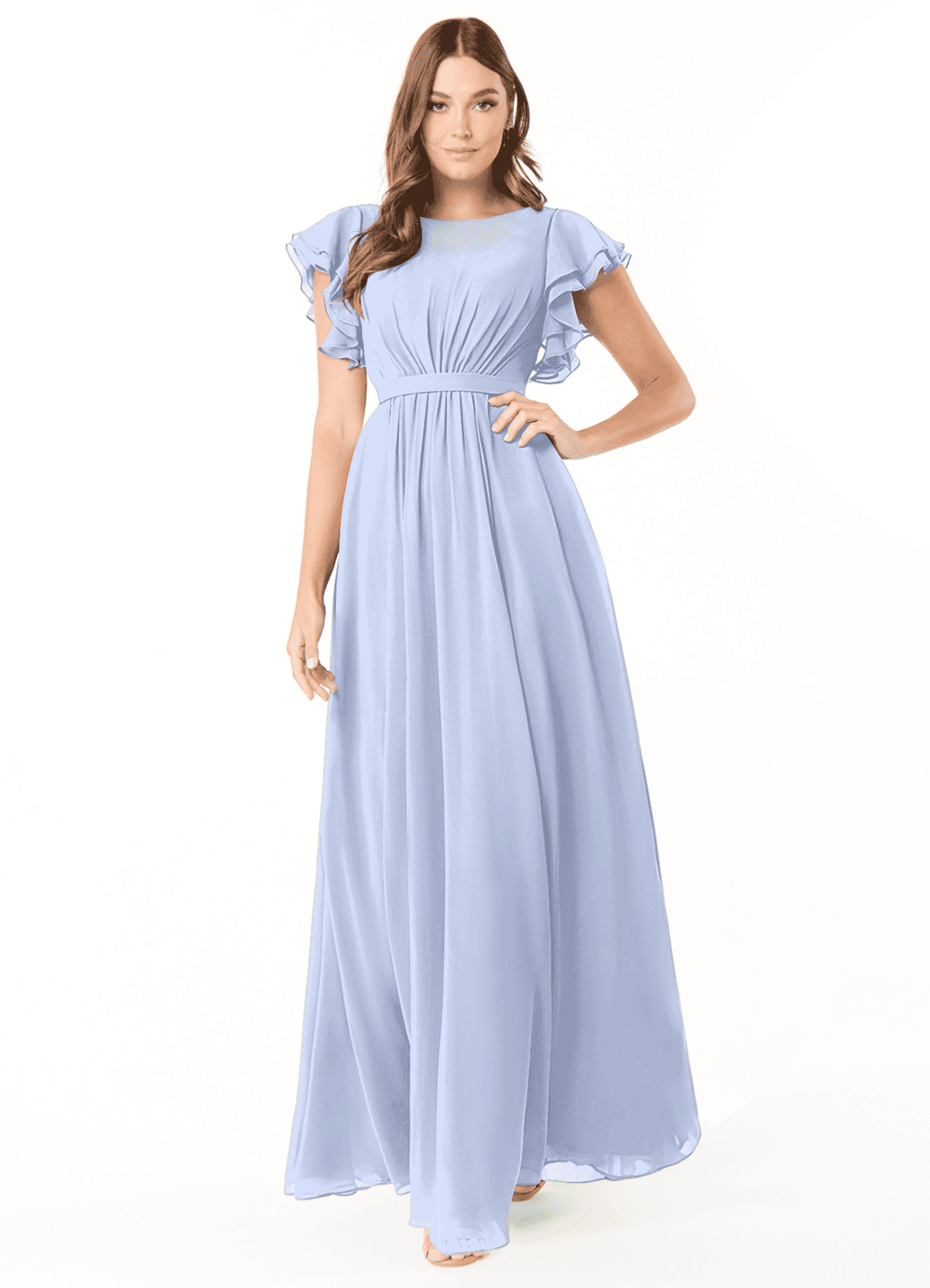 Azazie A-Line/Princess Illusion Floor-Length Chiffon Modest Bridesmaid Dresses - Ice