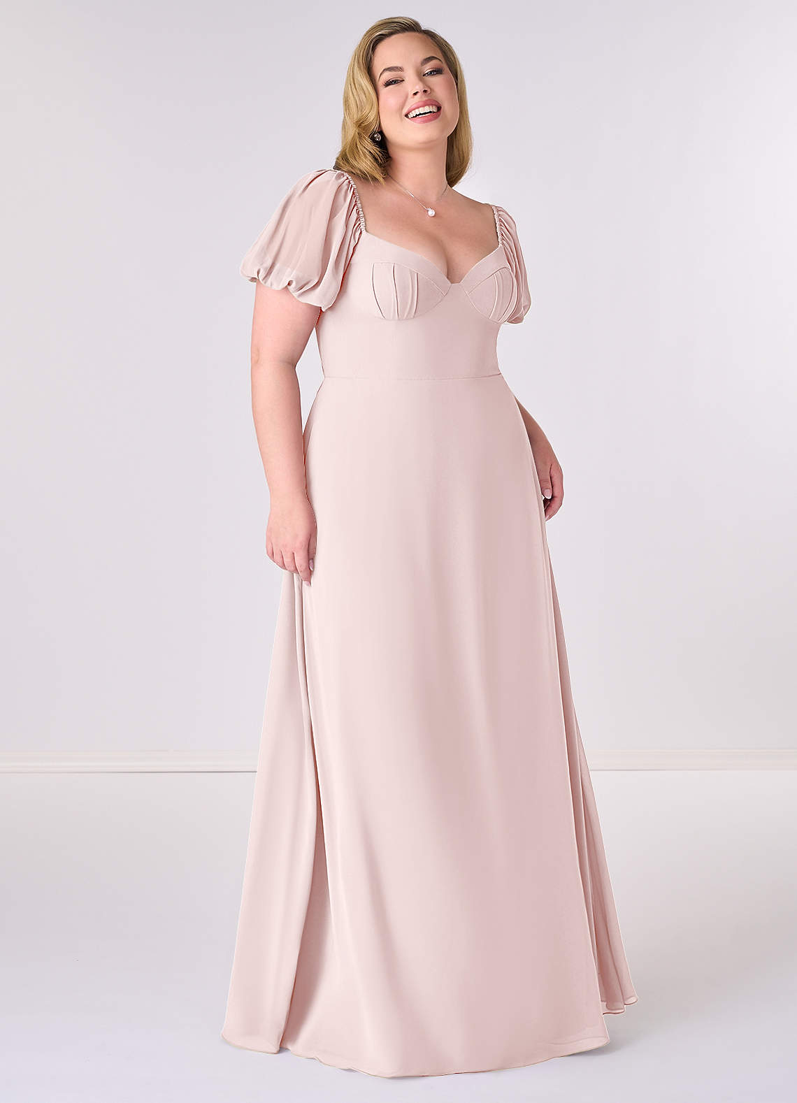 Barbie ♥ Azazie Bridesmaid Dresses Blushing Pink A-Line Pleated Chiffon Dress image1