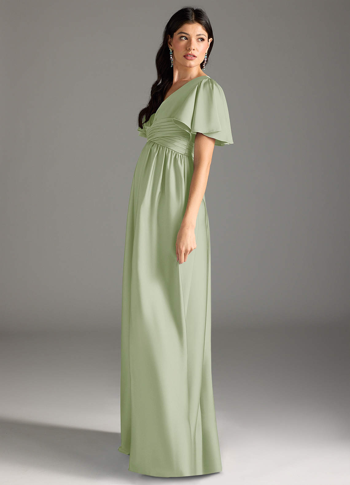 Azazie Verna vestidos de dama de honor de maternidad Vestido de Corte En A Volante Hasta el suelo Satén Elástico image6