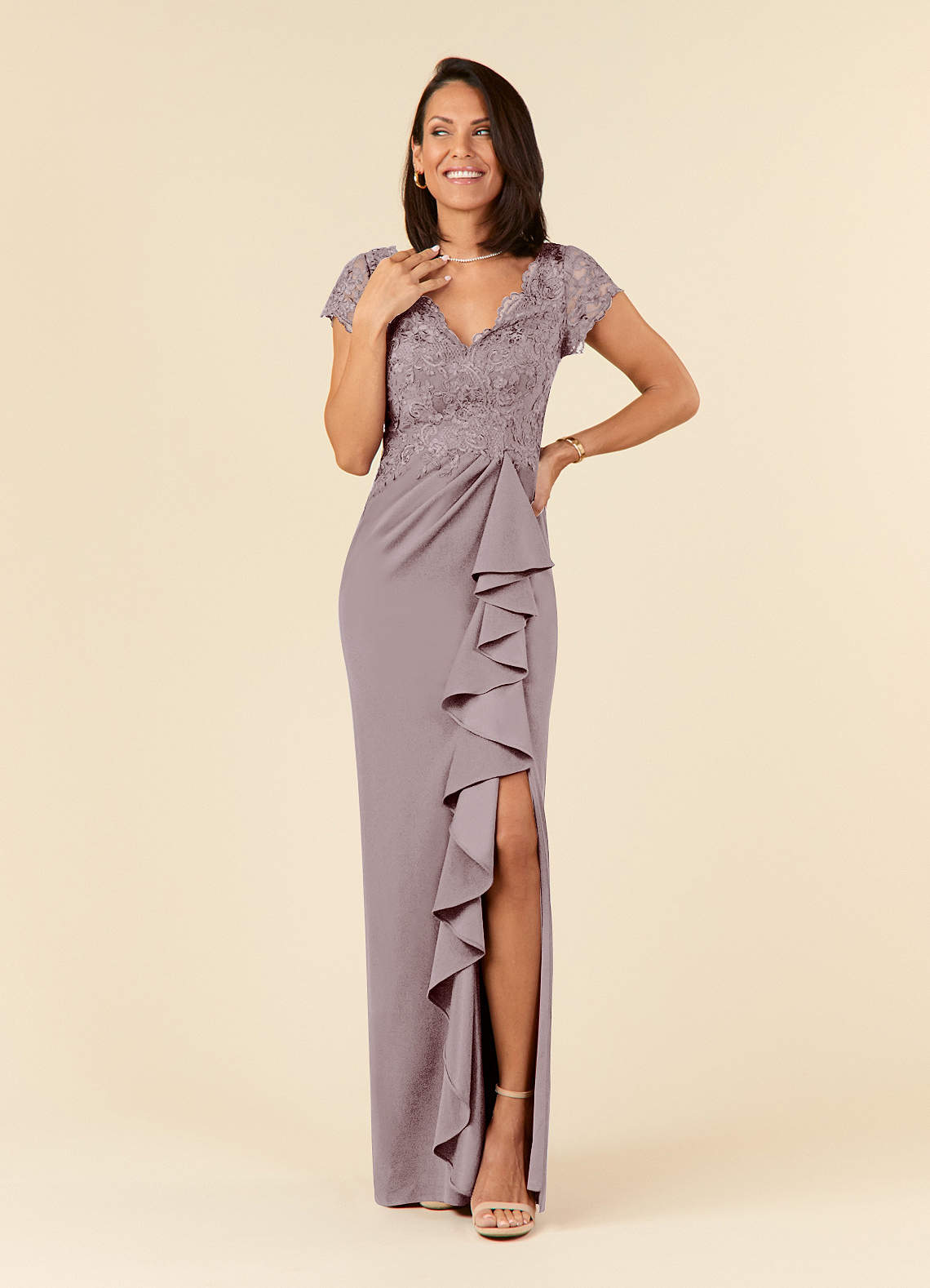 Azazie Carmen Mother of the Bride Dresses Vintage Mauve Sheath Lace Dress image1