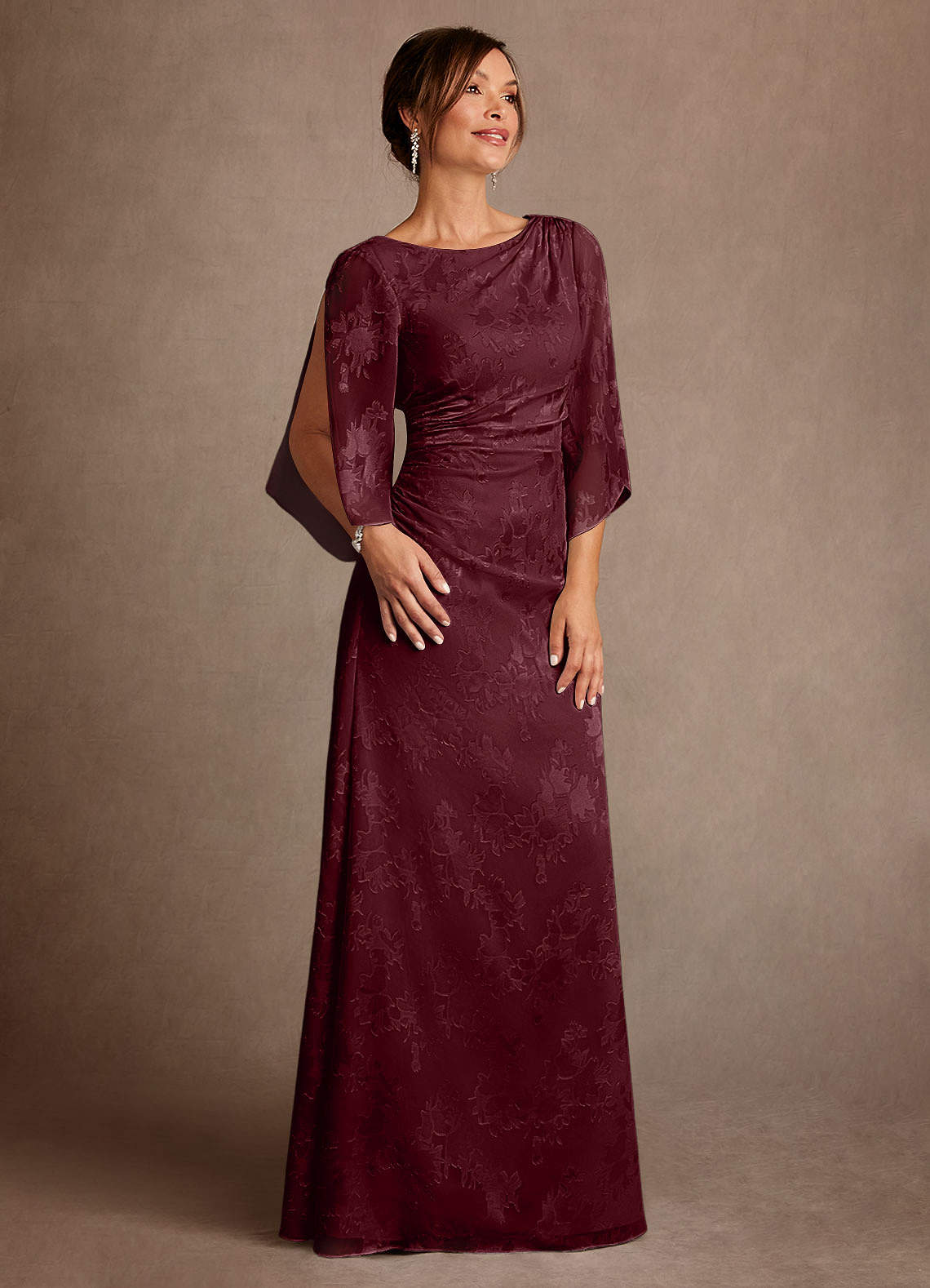 Azazie Anaheim Mother of the Bride Dresses Cabernet Sheath Pleated Floral Burnout Dress image2