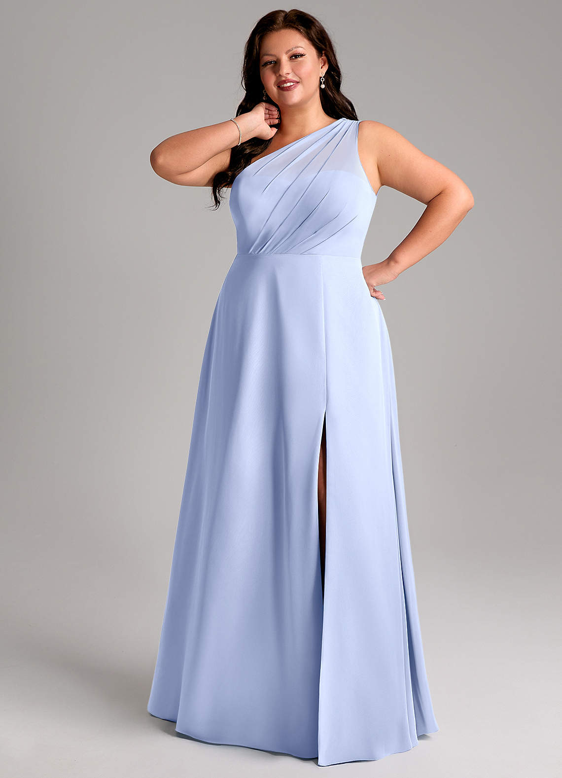 Azazie Phaedra Vestidos de madrinha de casamento Vestido Gelo de Chiffon de Linha A com Um ombro image14