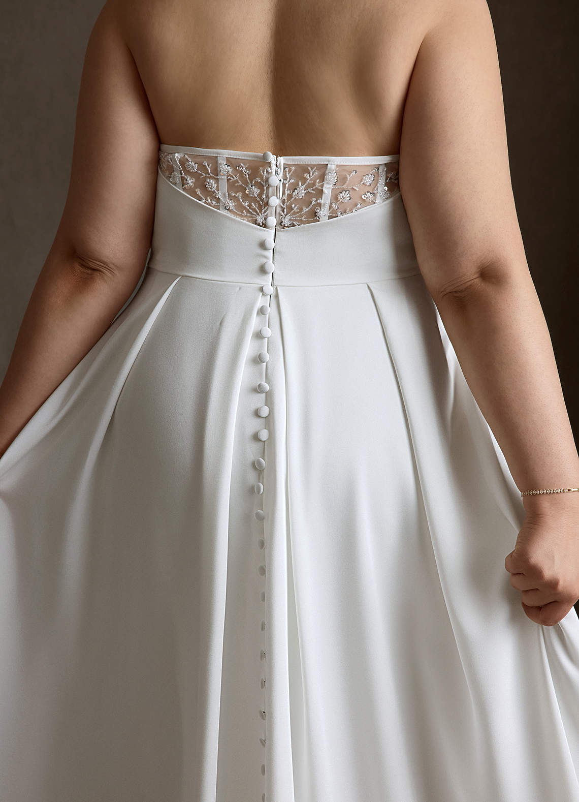 Azazie Marisela At-home Try On Dresses Diamond White A-Line Sequins Crepe Back Satin Dress image14