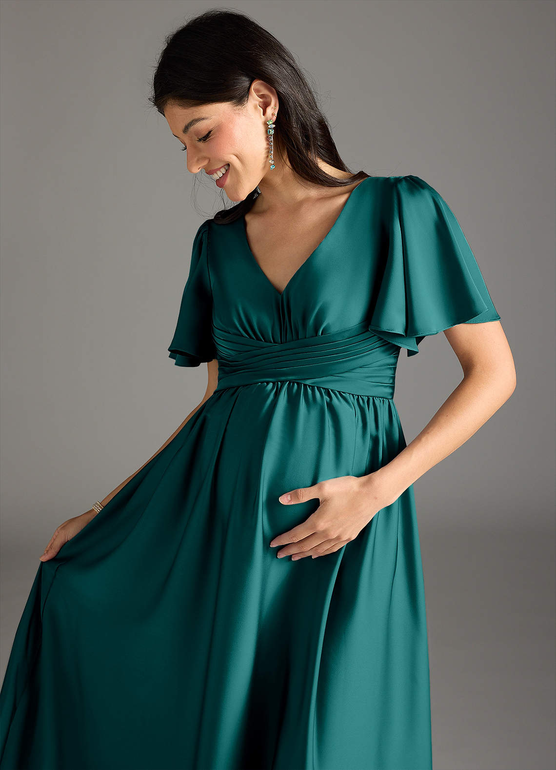 Azazie Verna Robes de demoiselle d'honneur de maternité Robe Trapèze Rayé Longueur ras du sol Satin extensible image1
