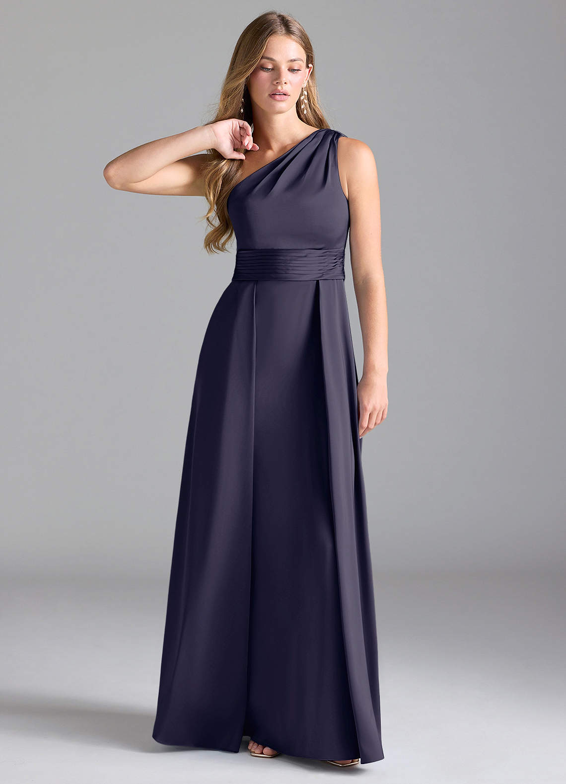 Azazie Dallas Bridesmaid Dresses Stormy A-Line One Shoulder Stretch Satin Dress image1