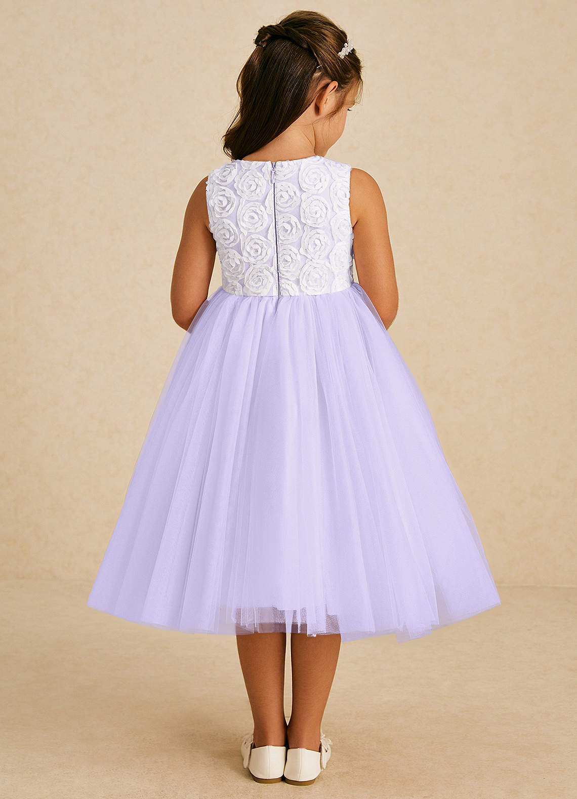 Azazie Missy Ivory Lilac A-Line Sleeveless Tulle Dress | Azazie