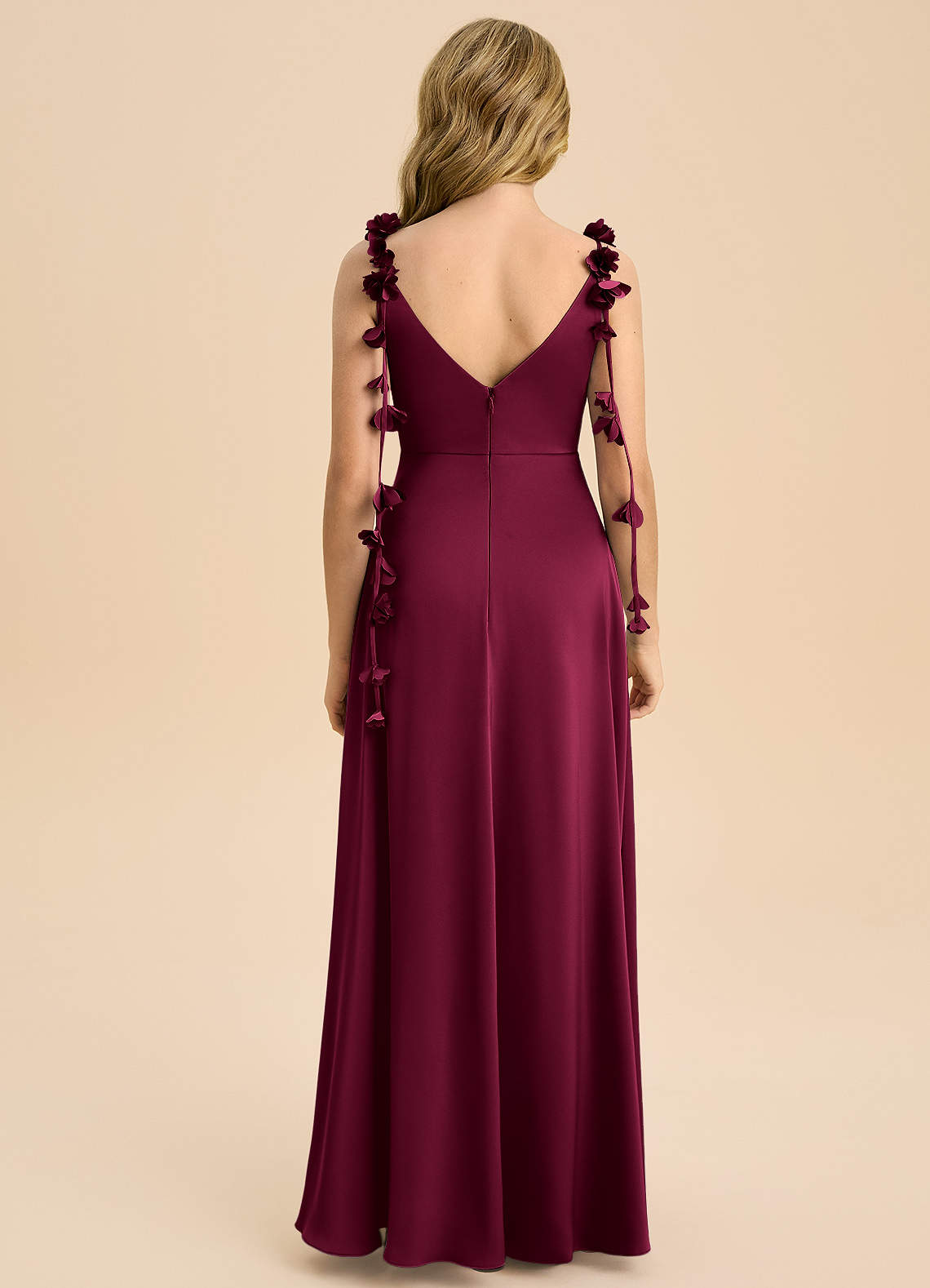 Azazie Gumdrop Junior Burgundy Empire Pleated Stretch Satin Dress image6