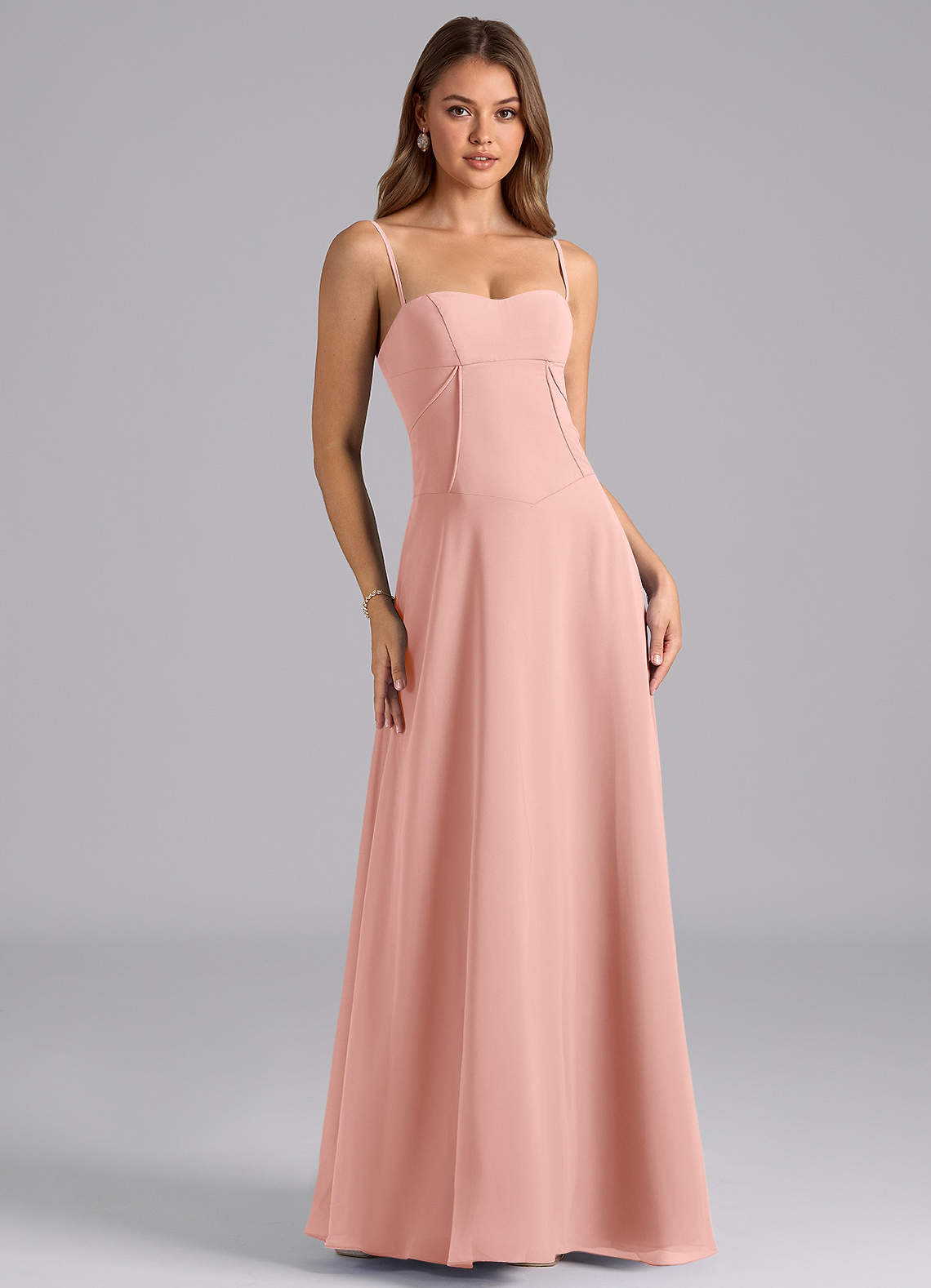 Azazie Valentine Robes de demoiselle d'honneur Robe Trapèze en Mousseline de soie Corset Rosette image1