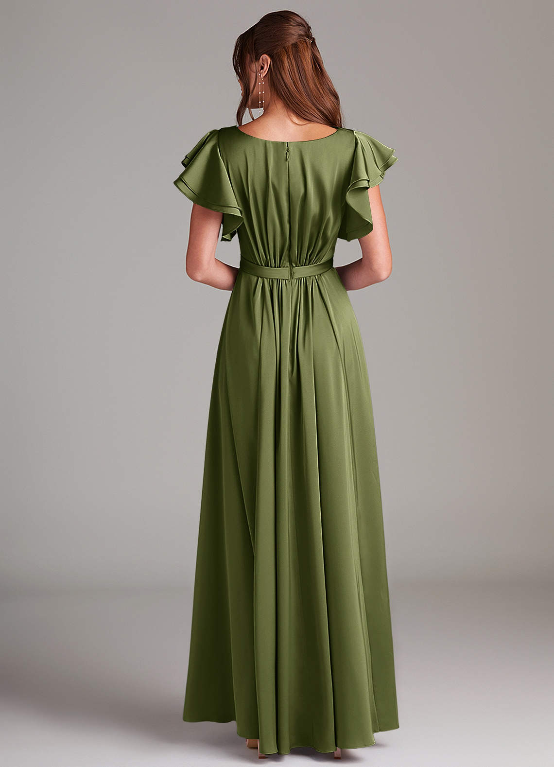 Azazie Daphne Modest Bridesmaid Dresses A-Line Ruched Stretch Satin Floor-Length Dress image5