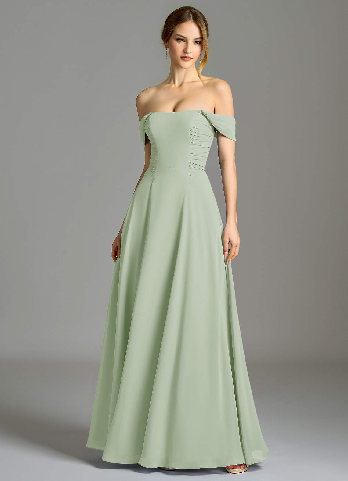 oasis green dress Azazie Ready to Ship Dusty Sage Chiffon Bridesmaid Dresses atr_division-AmericanTall