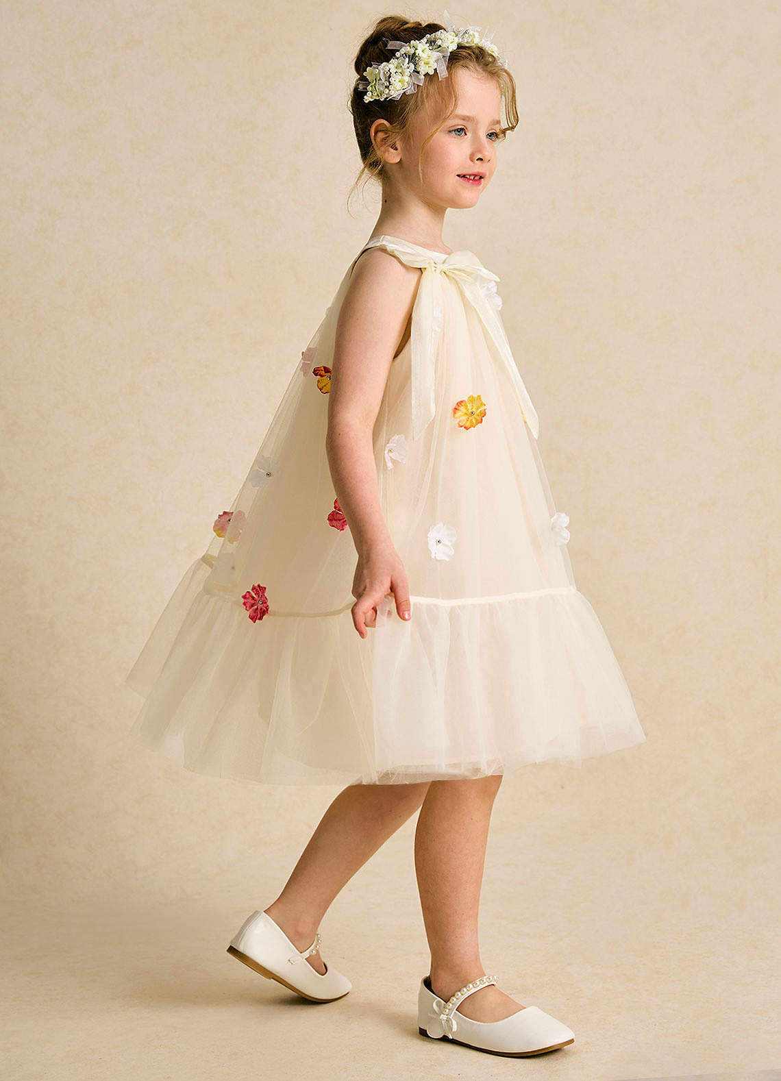 Azazie Lemon Flower Girl Dresses Champagne A-Line Bow Tulle Dress image4