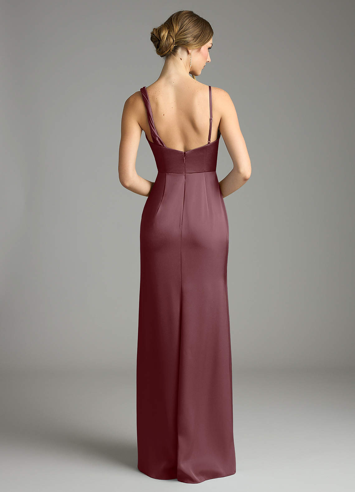 Azazie Mermaid Cowl Floor-Length Stretch Satin Bridesmaid Dresses - Sangria