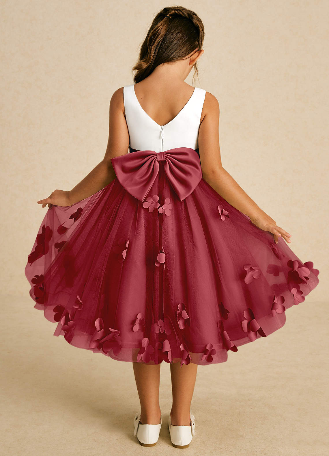 Azazie Sprout Flower Girl Dresses Pomegranate A-Line Bow Tulle Dress image1