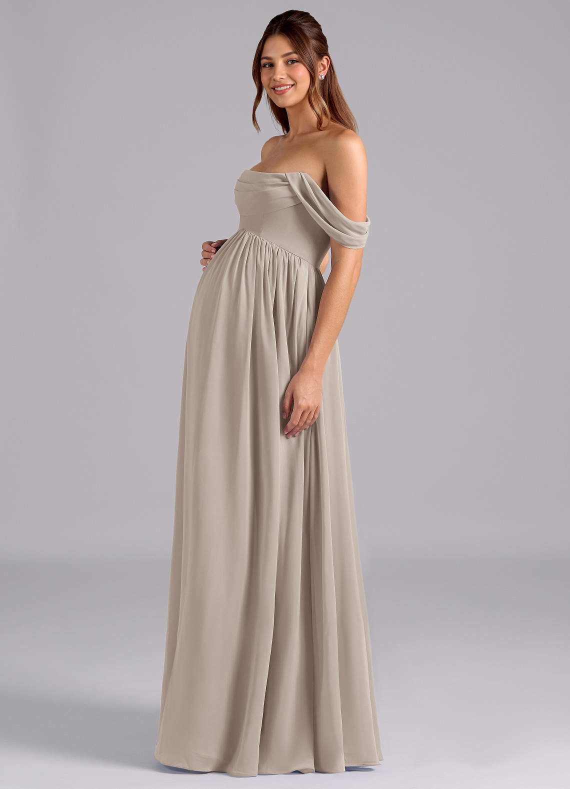 Azazie Saige Maternity Bridesmaid Dresses A-Line Pleated Chiffon Floor-Length Dress image4