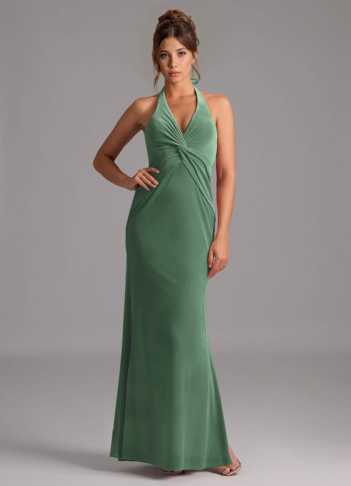 Azazie Valerie Bridesmaid Dresses Eucalyptus Mermaid Velvet Dress image1