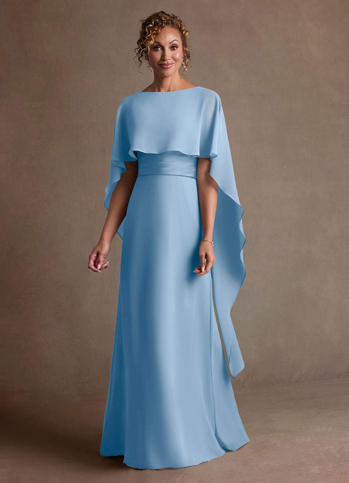 Azazie Marilla Mother of the Bride Dresses Powder Blue A-Line Pleated Chiffon Dress image3