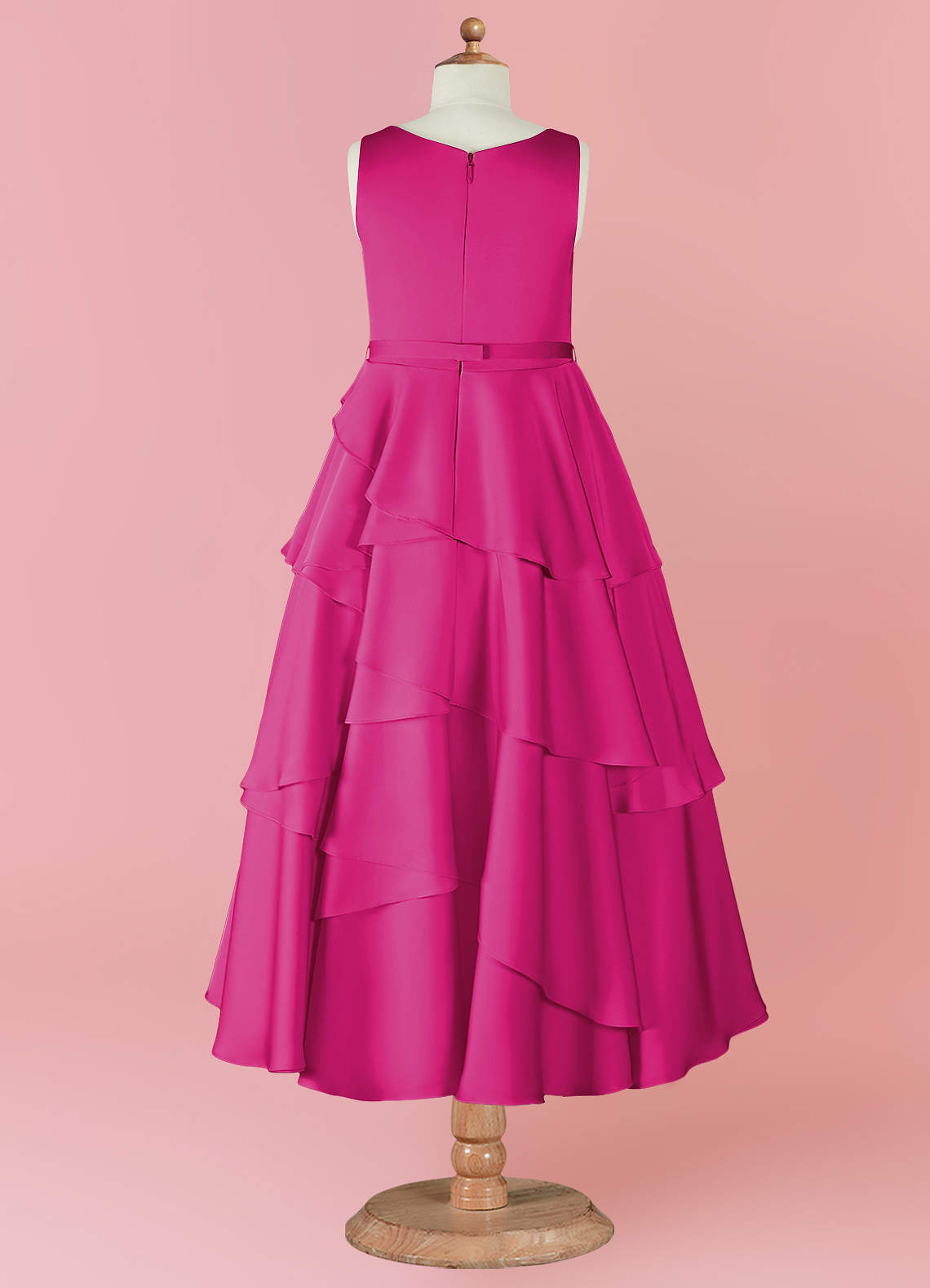 Barbie ♥ Azazie Flower Girl Dresses Scoop Floral Belt Tier Stretch Satin A-Line Dress image9