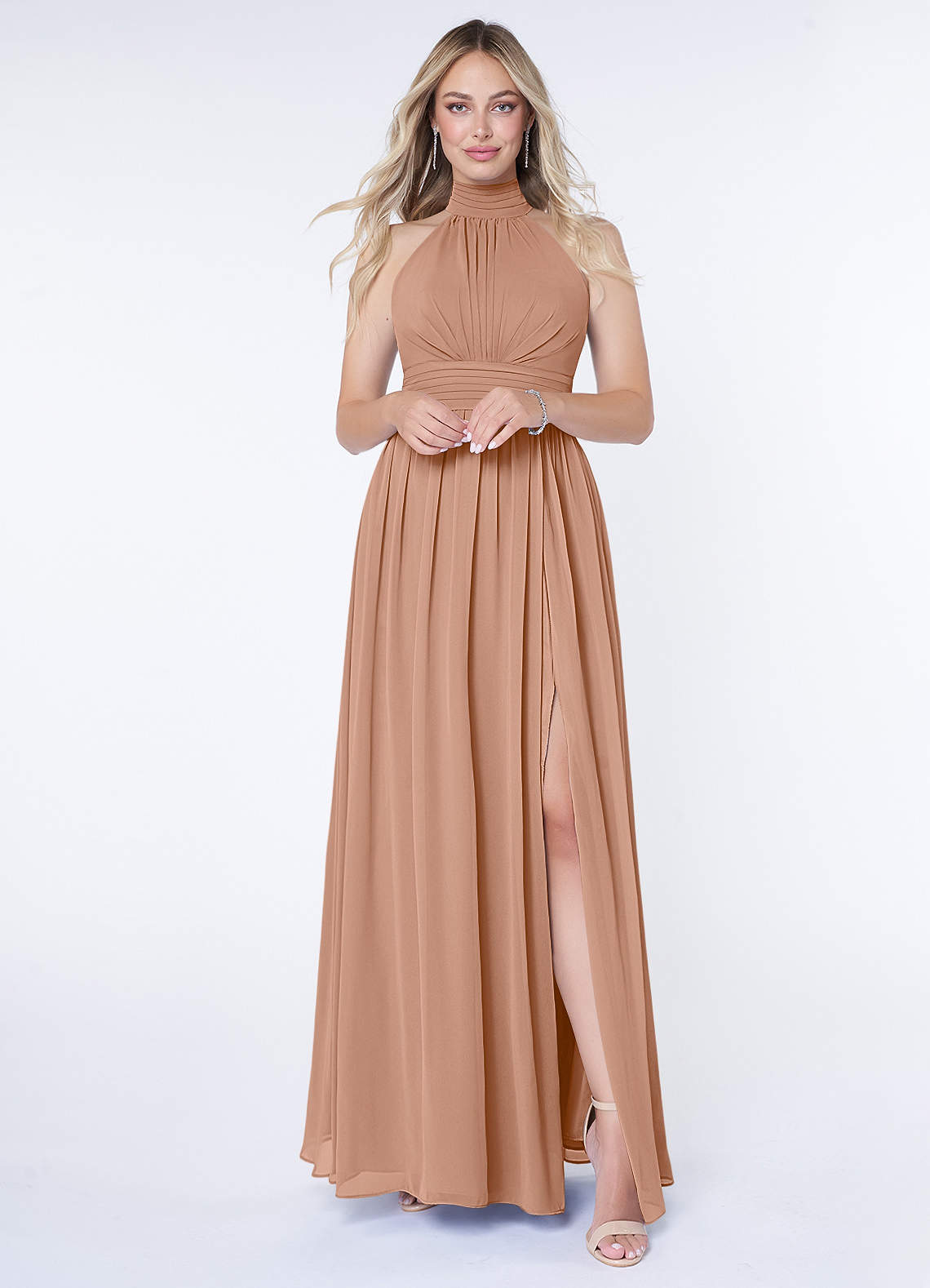 Azazie Iman Abiti da Damigella Abito A-Line in Chiffon A-Line con Increspature Champagne Rosa image1