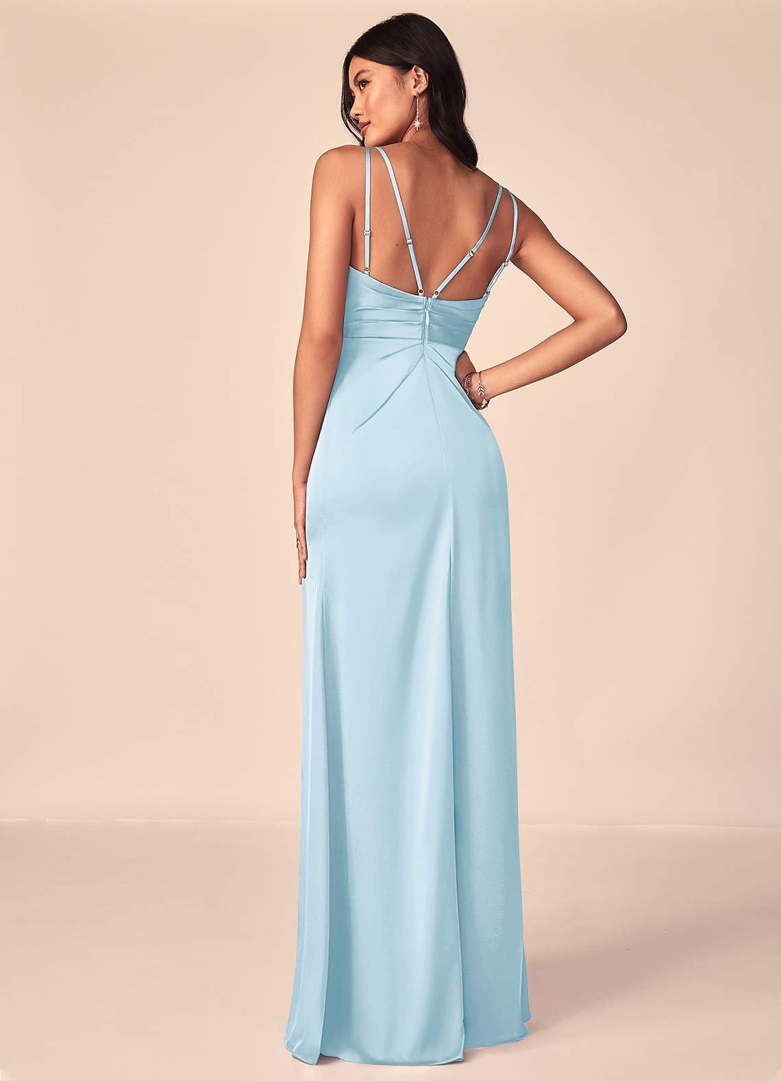 azazie aqua stretch satin dress Azazie Aqua