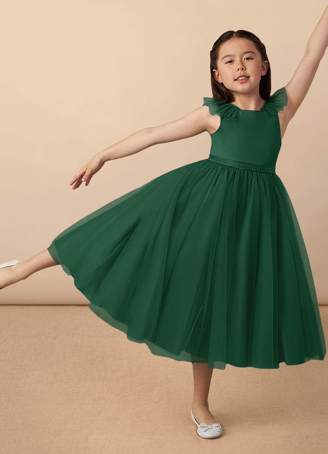 Azazie Dolly Flower Girl Dresses Dark Green A-Line Bow Tulle Dress image1
