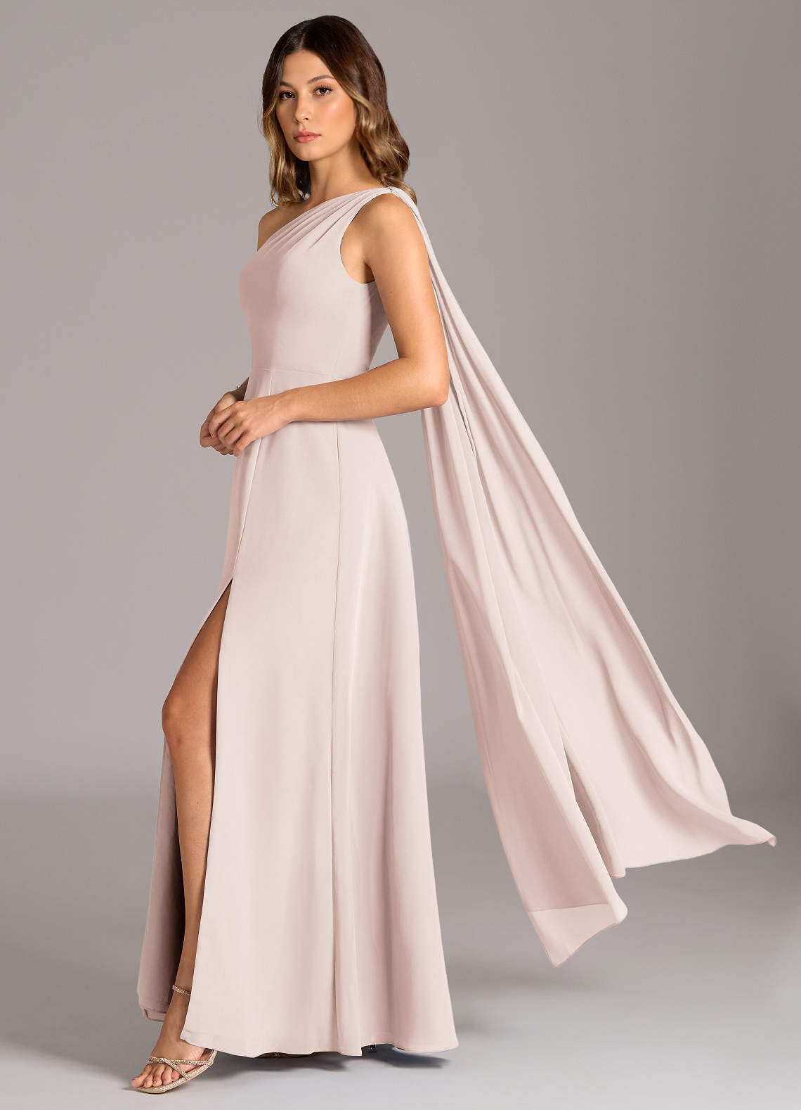 Azazie Tella Bridesmaid Dresses Rose Petal A-Line One Shoulder Chiffon Dress image1