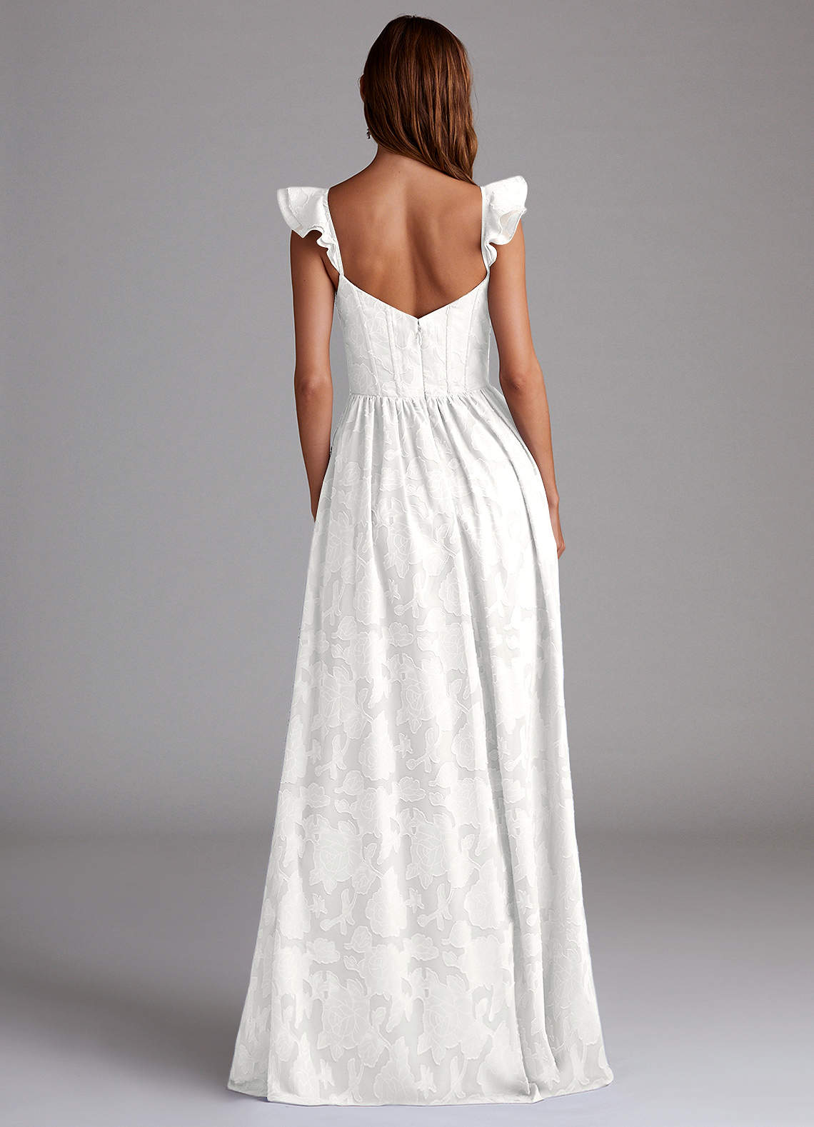 Azazie Denisse Brautjungfernkleider A-Linie Gestreift Blumen-Burnout Kleid Weiß image2