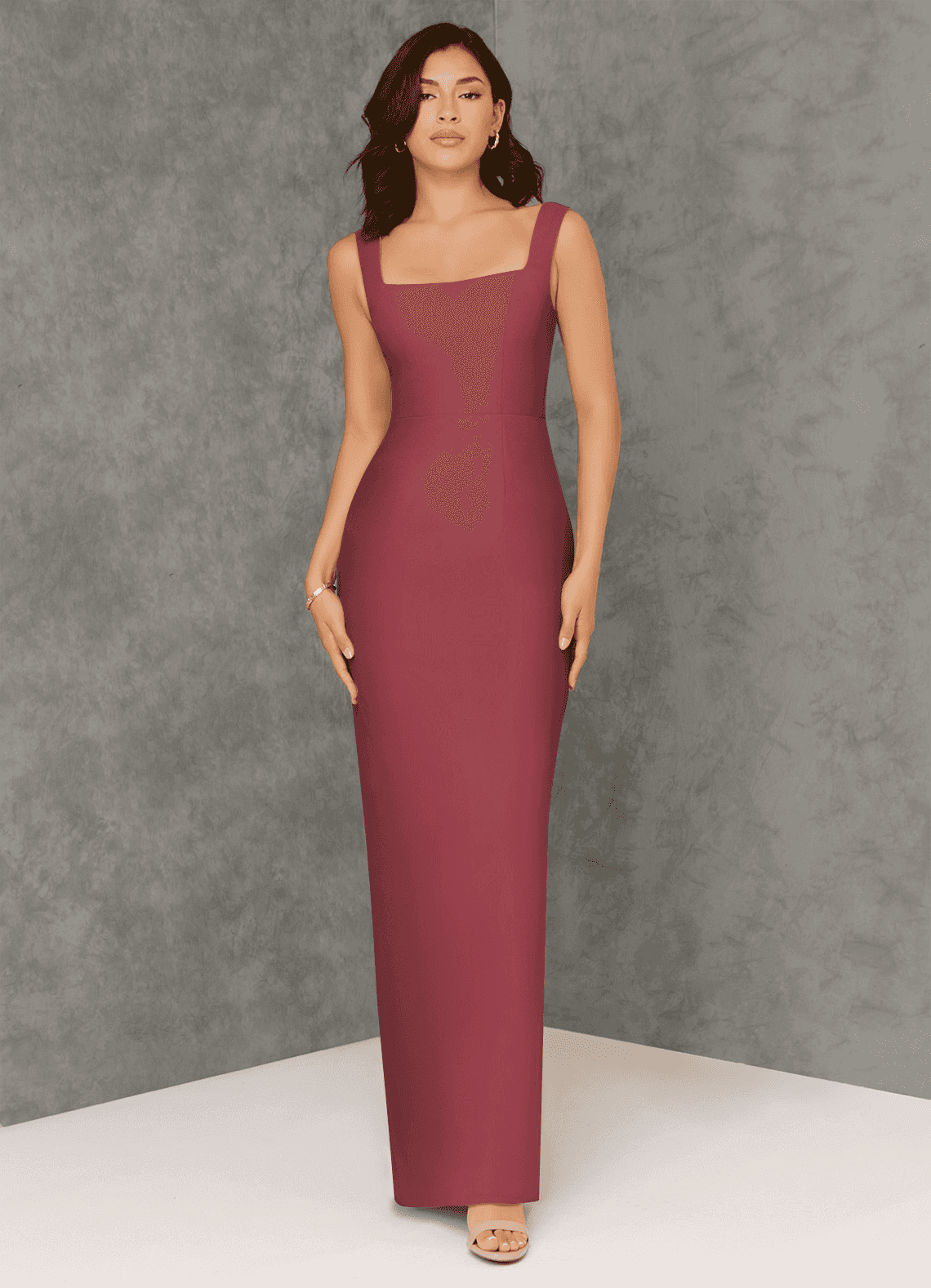 Azazie Flori Bridesmaid Dresses Merlot Sheath Square Neckline Chiffon Dress image1