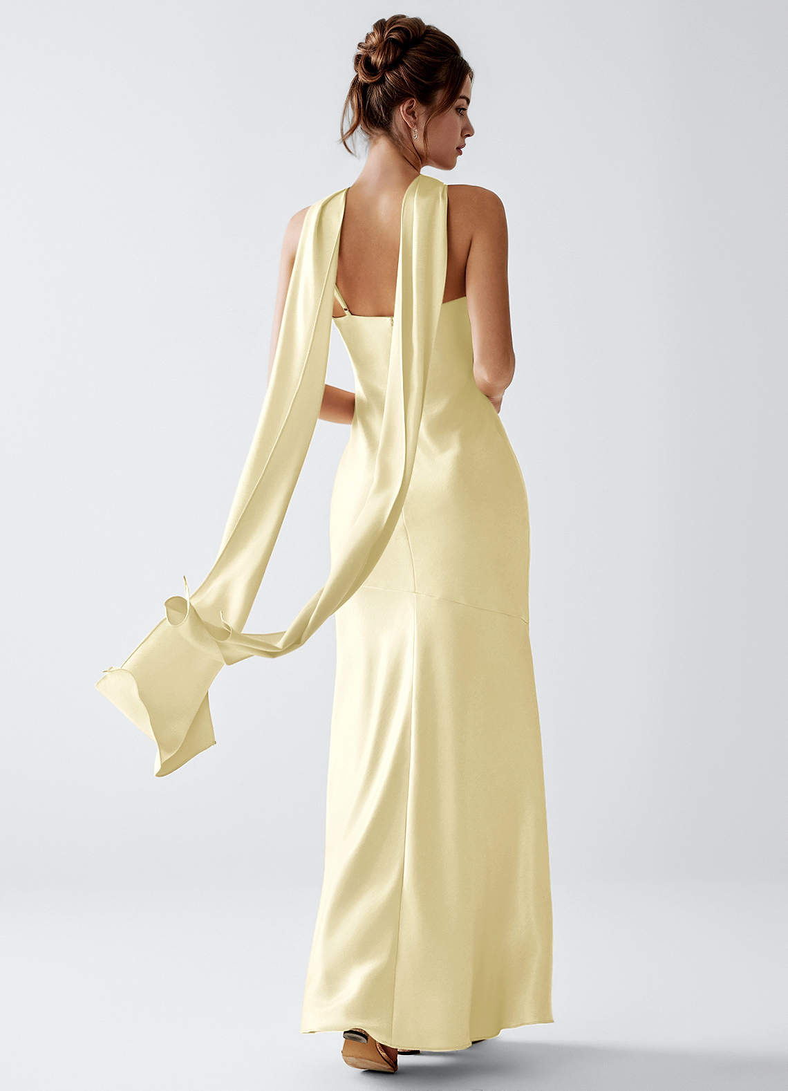 Veronica Lemon Sorbet Luminous Satin Maxi Dress | Azazie