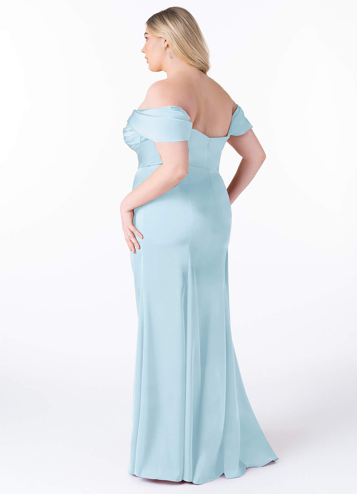 Azazie Amyra Bridesmaid Dresses Sky Blue Mermaid Off the Shoulder Stretch Satin Convertible Dress image12