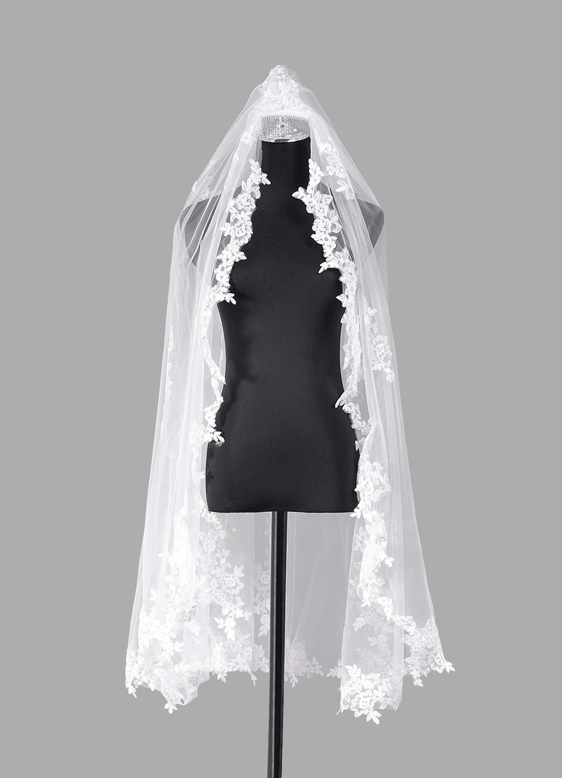 front Diamond and Lace Fingertip Veil