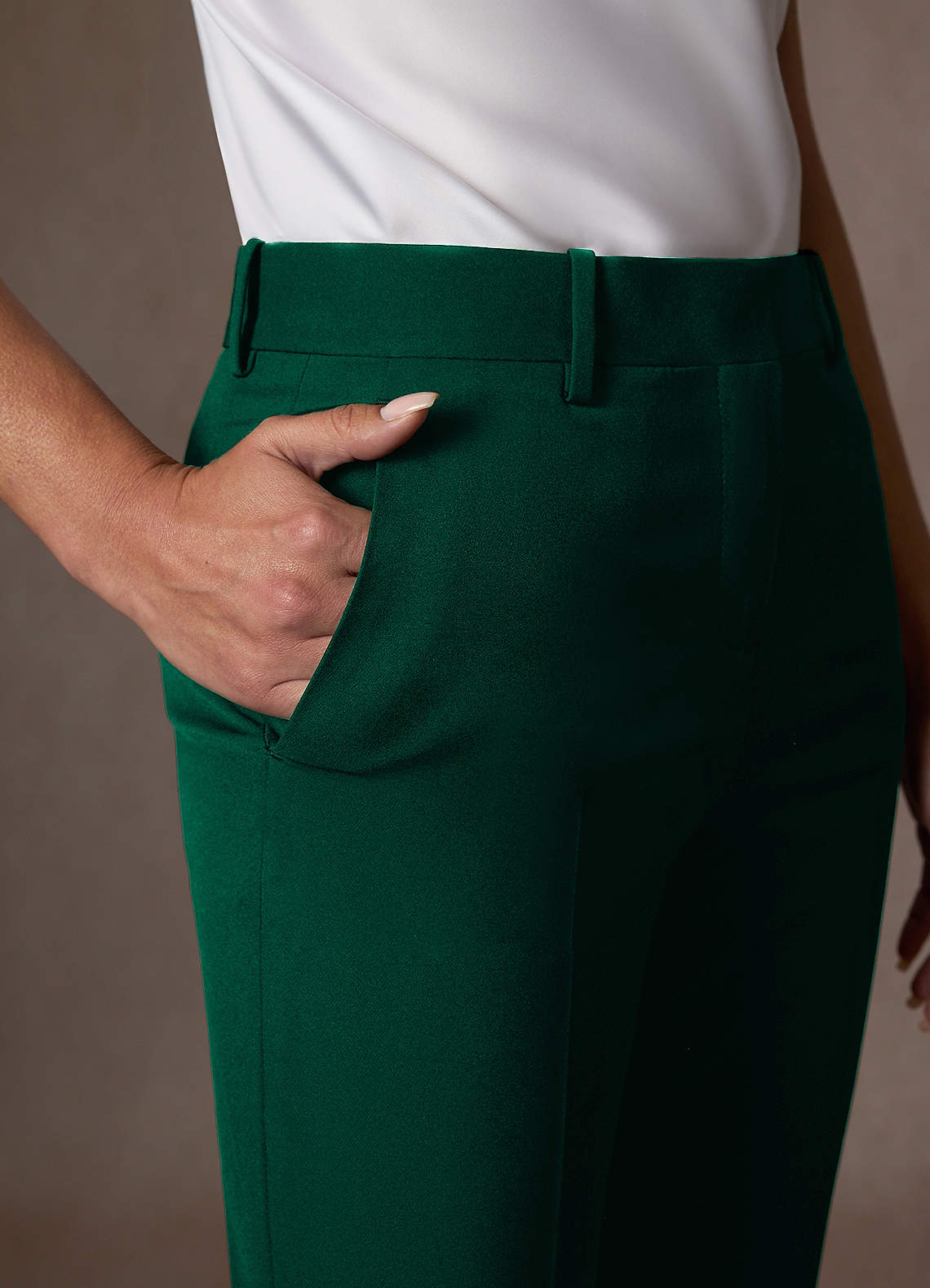 front Whitney Emerald Structured Stretch Full Length Dress Pants