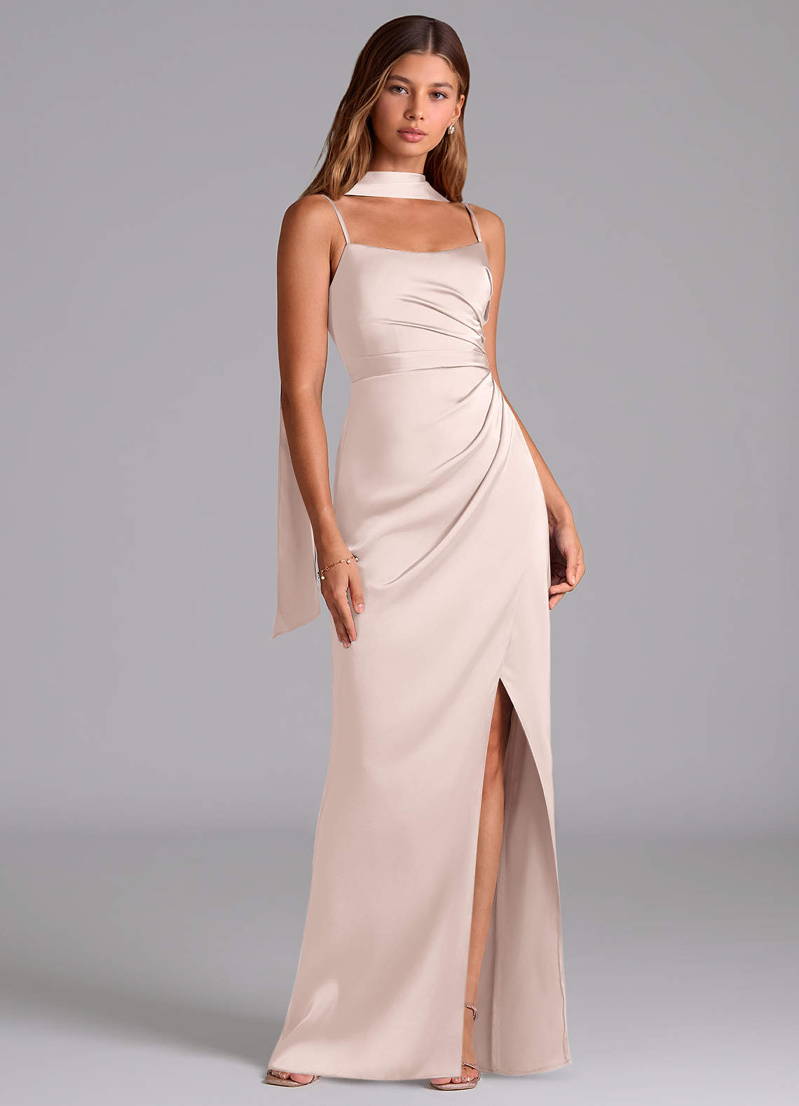 Azazie Calandra Brudtärnklänningar Klä av A-Linje i Stretch Satin Plisserad Rodnande Rosa image1