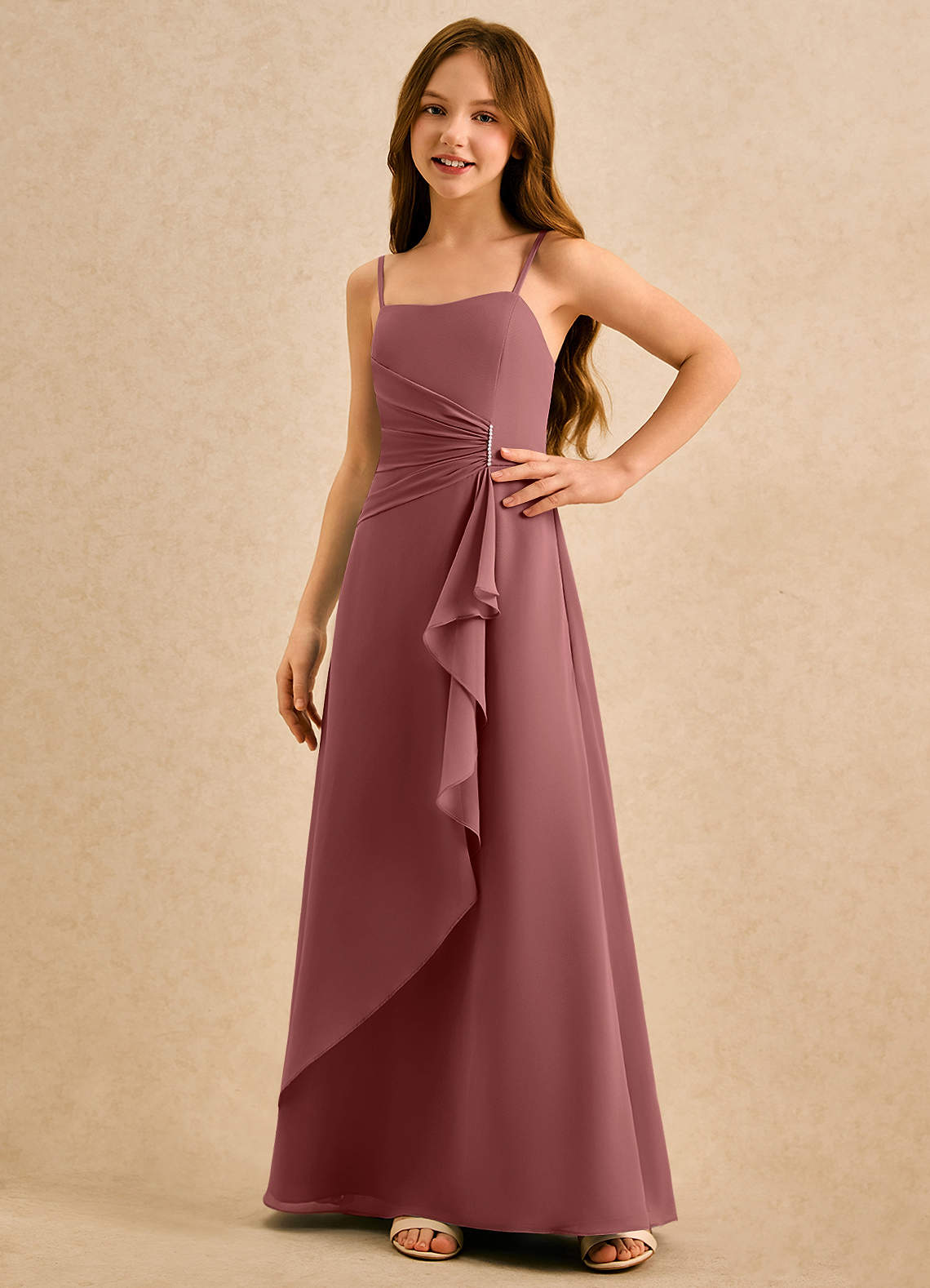 Azazie lolly Girls Formal Robe Demoiselle D'honneur Fillette Robe Trapèze en Mousseline de soie Plissée Améthyste image4