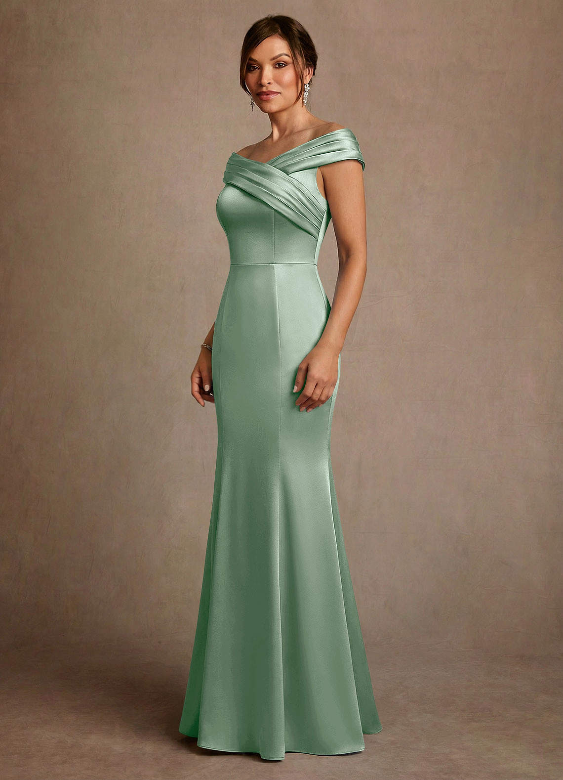Azazie Aberdeen Mother of the Bride Dresses Agave Sheath Pleated Stretch Satin Dress image2